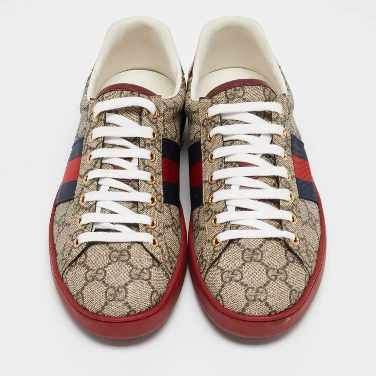 Pre Owned Gucci Beige/Brown GG Supreme Canvas Web Ace Sneakers Size 43