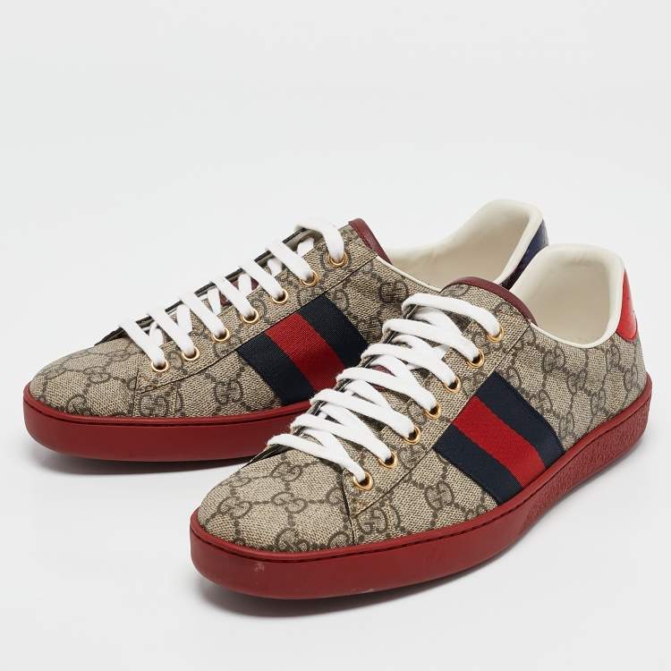 Pre Owned Gucci Beige/Brown GG Supreme Canvas Web Ace Sneakers Size 43