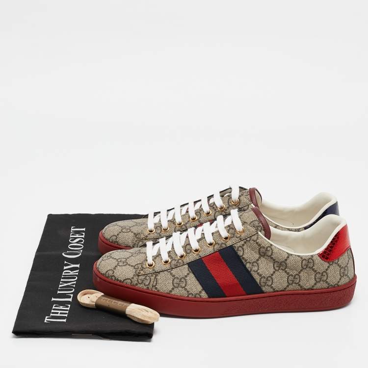 Pre Owned Gucci Beige/Brown GG Supreme Canvas Web Ace Sneakers Size 43