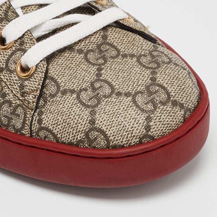 Pre Owned Gucci Beige/Brown GG Supreme Canvas Web Ace Sneakers Size 43