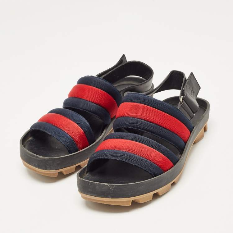 Pre Owned Gucci Tricolor Leather and Canvas Rimini Slingback Sandals Size 40.5