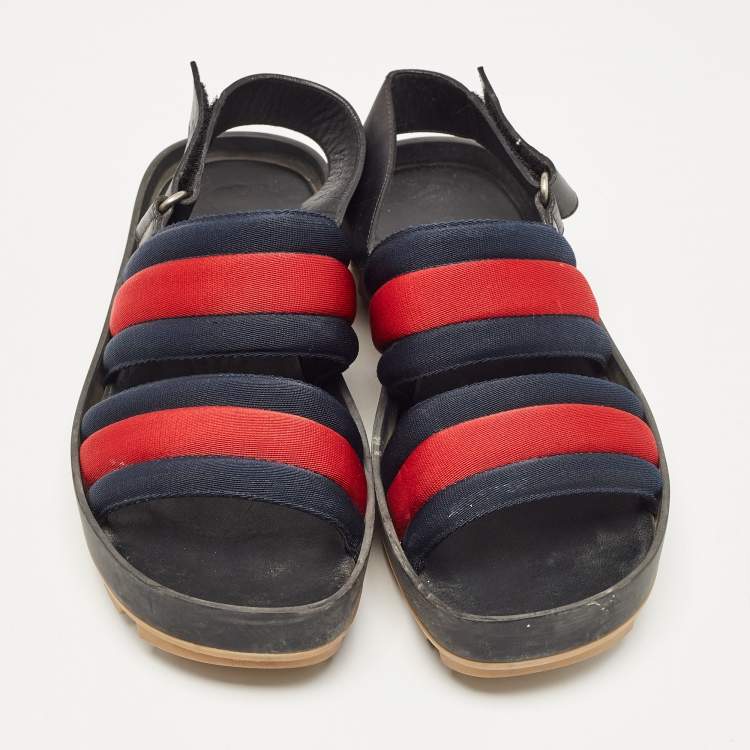 Pre Owned Gucci Tricolor Leather and Canvas Rimini Slingback Sandals Size 40.5