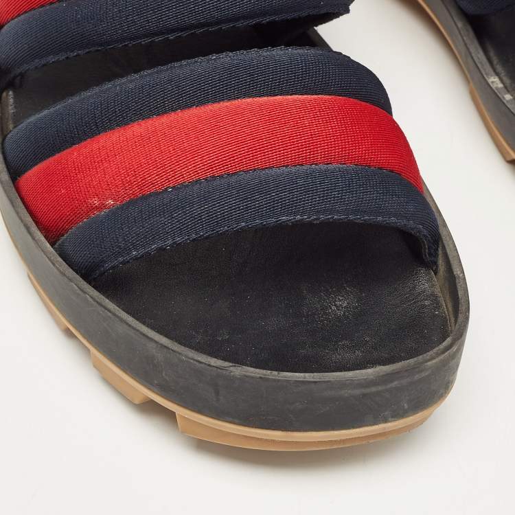 Pre Owned Gucci Tricolor Leather and Canvas Rimini Slingback Sandals Size 40.5