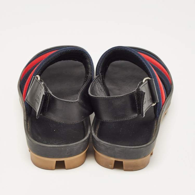 Pre Owned Gucci Tricolor Leather and Canvas Rimini Slingback Sandals Size 40.5