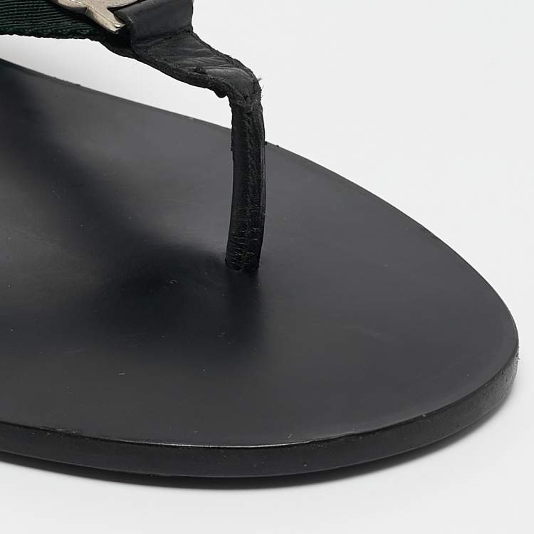 Pre Owned Gucci Black Leather GG Web Thong Flat Slides Size 43.5