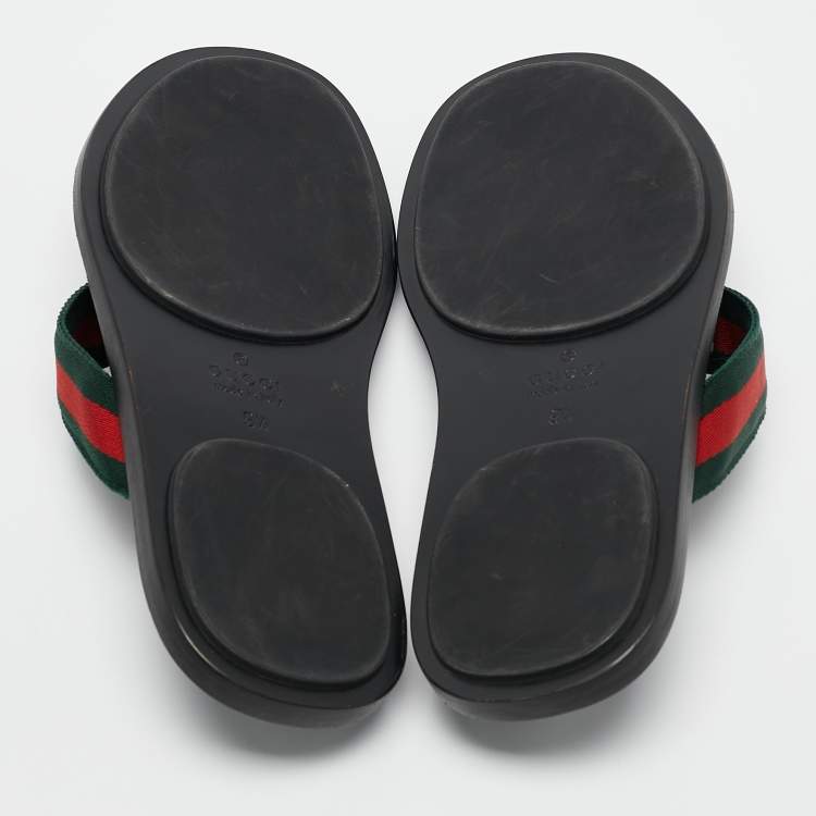 Pre Owned Gucci Black Leather GG Web Thong Flat Slides Size 43.5