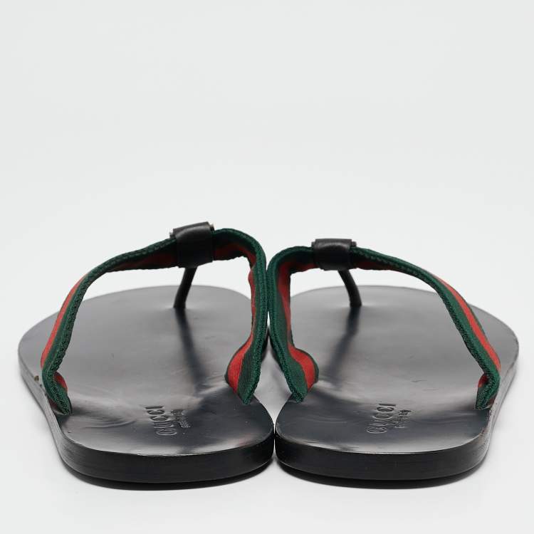 Pre Owned Gucci Black Leather GG Web Thong Flat Slides Size 43.5