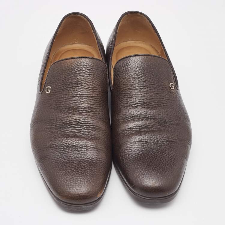 Pre Owned Gucci Brown Leather Slip On Loafers Size 40.5
