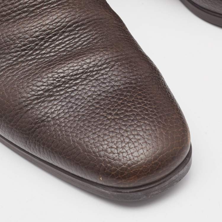 Pre Owned Gucci Brown Leather Slip On Loafers Size 40.5