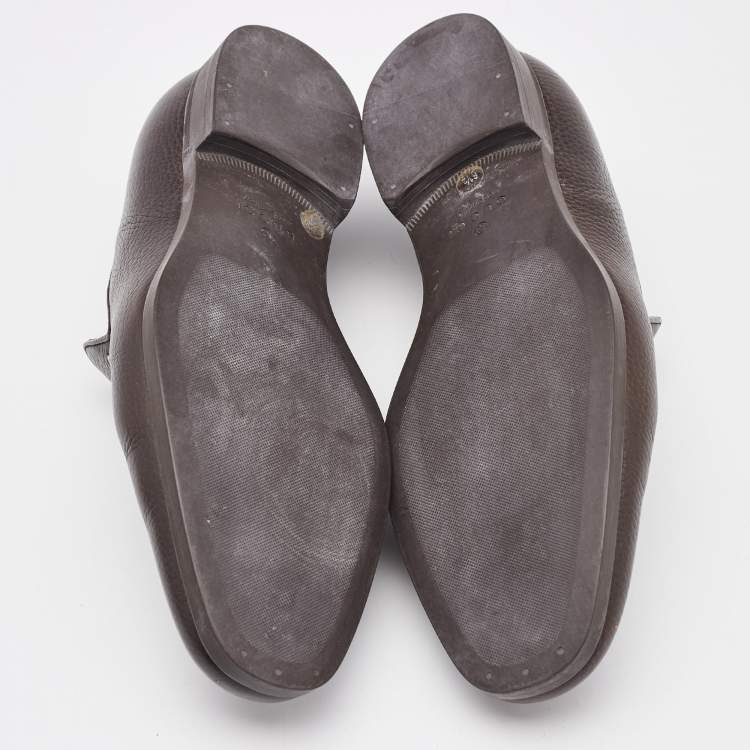 Pre Owned Gucci Brown Leather Slip On Loafers Size 40.5