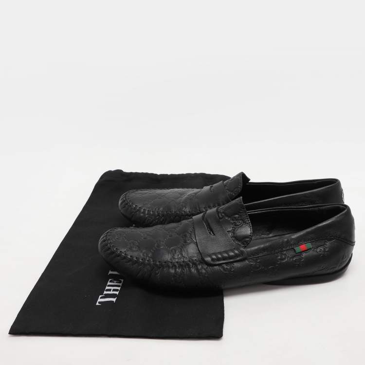 Pre Owned Gucci Black Guccissima Leather Loafers Size 45