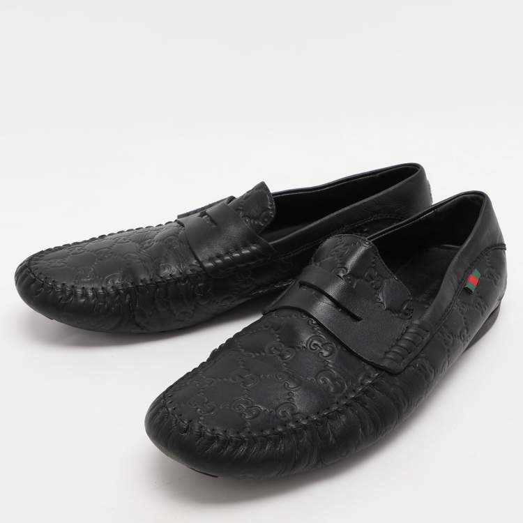 Pre Owned Gucci Black Guccissima Leather Loafers Size 45