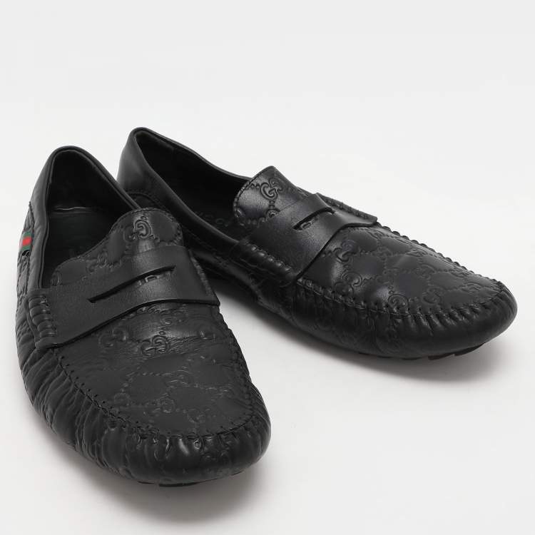 Pre Owned Gucci Black Guccissima Leather Loafers Size 45