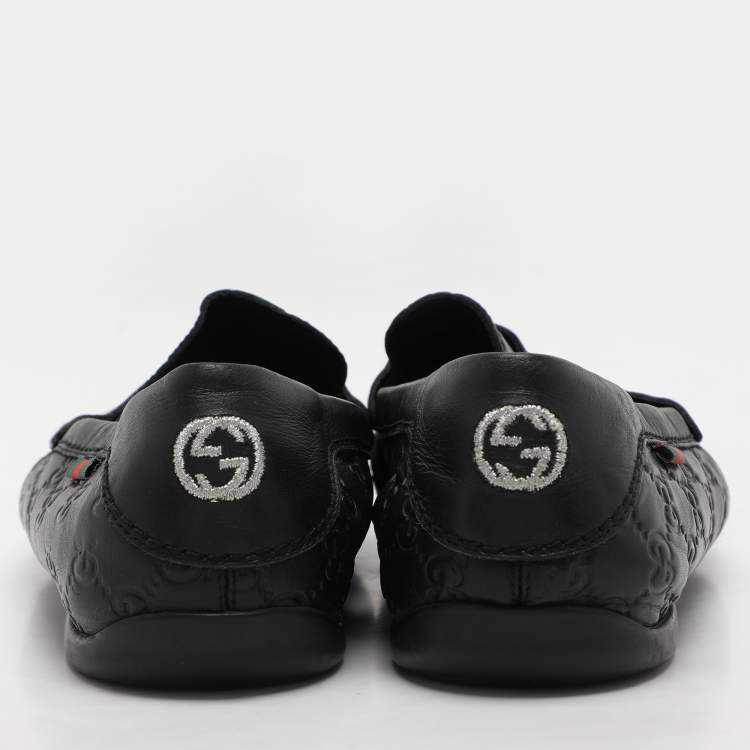 Pre Owned Gucci Black Guccissima Leather Loafers Size 45