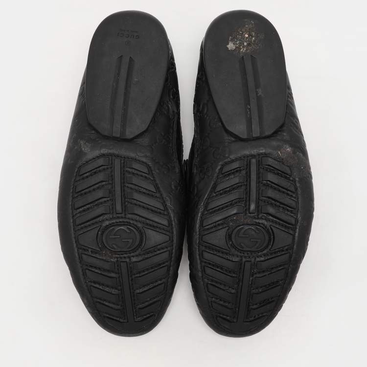 Pre Owned Gucci Black Guccissima Leather Loafers Size 45