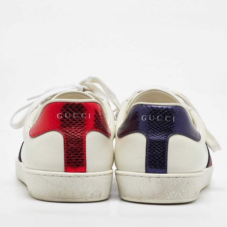 Pre Owned Gucci White Leather Ace Blind For Love Patch Low Top Sneakers Size 43