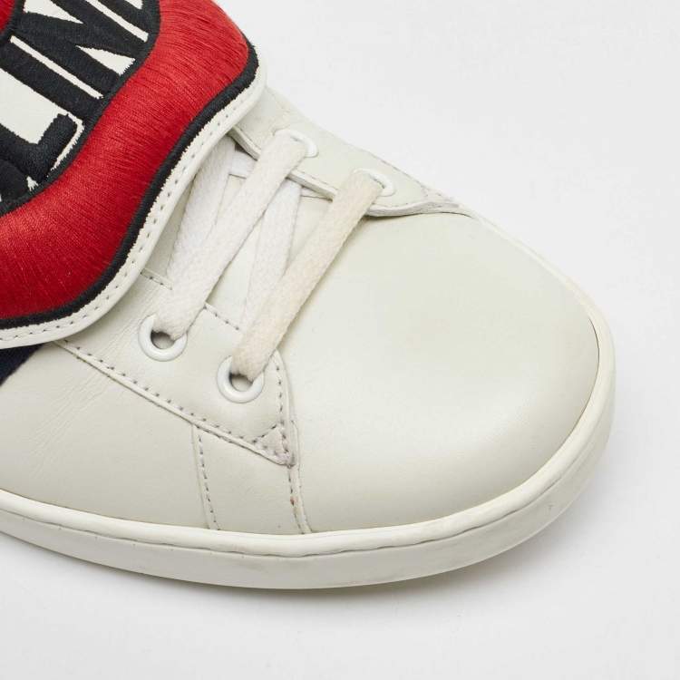 Pre Owned Gucci White Leather Ace Blind For Love Patch Low Top Sneakers Size 43