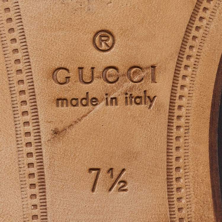 Pre Owned Gucci Dark Brown Leather Brixton Wolf Applique Horsebit Loafers Size 41.5