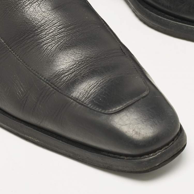 Pre Owned Gucci Black Leather Interlocking G Loafers Size 42