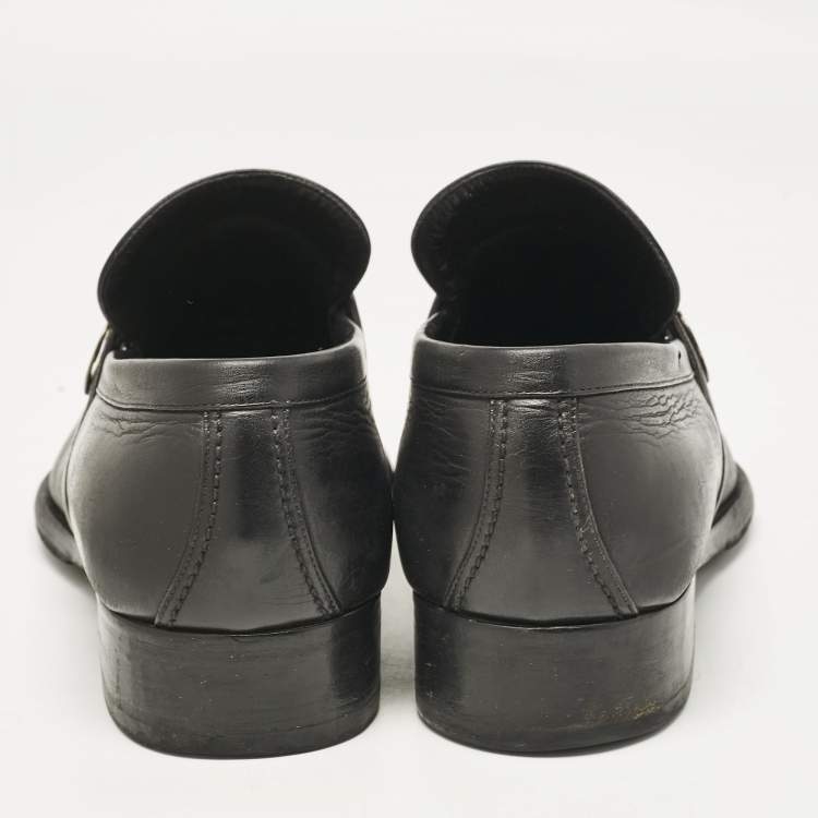 Pre Owned Gucci Black Leather Interlocking G Loafers Size 42
