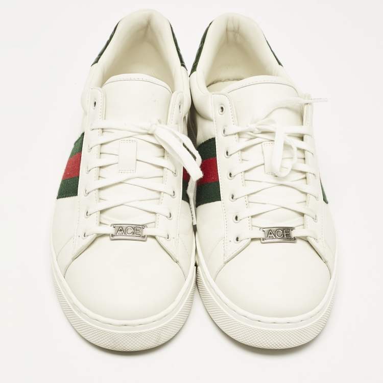 Pre Owned Gucci White Leather Web Ace Sneakers Size 43.5