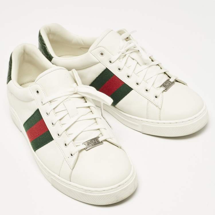 Pre Owned Gucci White Leather Web Ace Sneakers Size 43.5