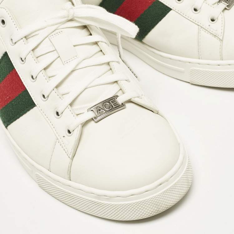 Pre Owned Gucci White Leather Web Ace Sneakers Size 43.5