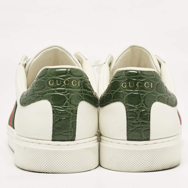 Pre Owned Gucci White Leather Web Ace Sneakers Size 43.5