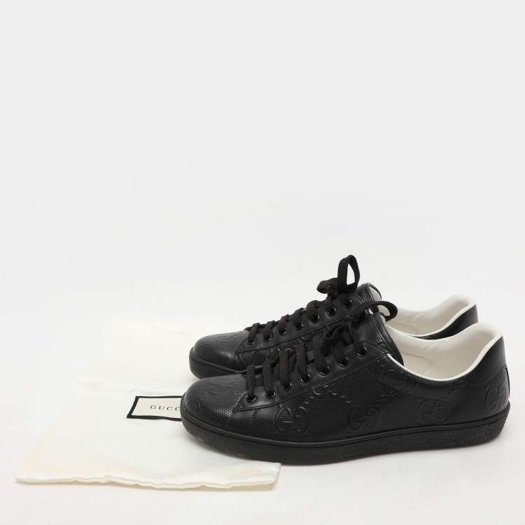 Pre Owned Gucci Black Perforated GG Embossed Leather Ace Low Top Sneakers Size 42