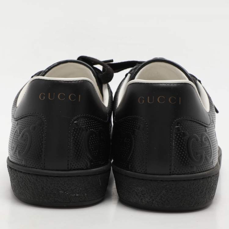Pre Owned Gucci Black Perforated GG Embossed Leather Ace Low Top Sneakers Size 42