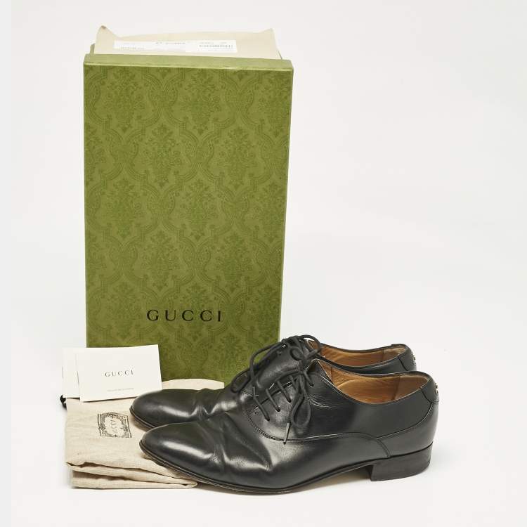 Pre Owned Gucci Black Leather Double G Oxfords Size 43