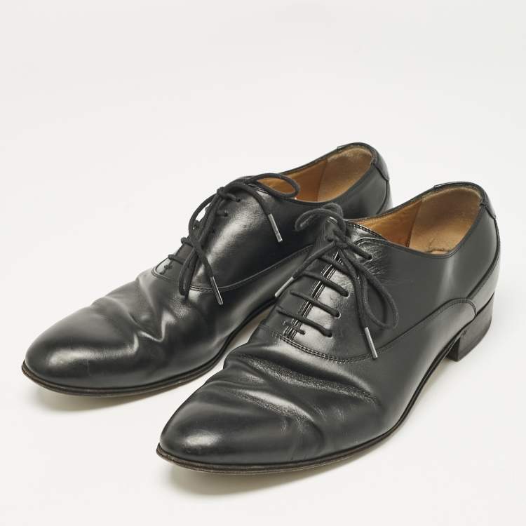 Pre Owned Gucci Black Leather Double G Oxfords Size 43