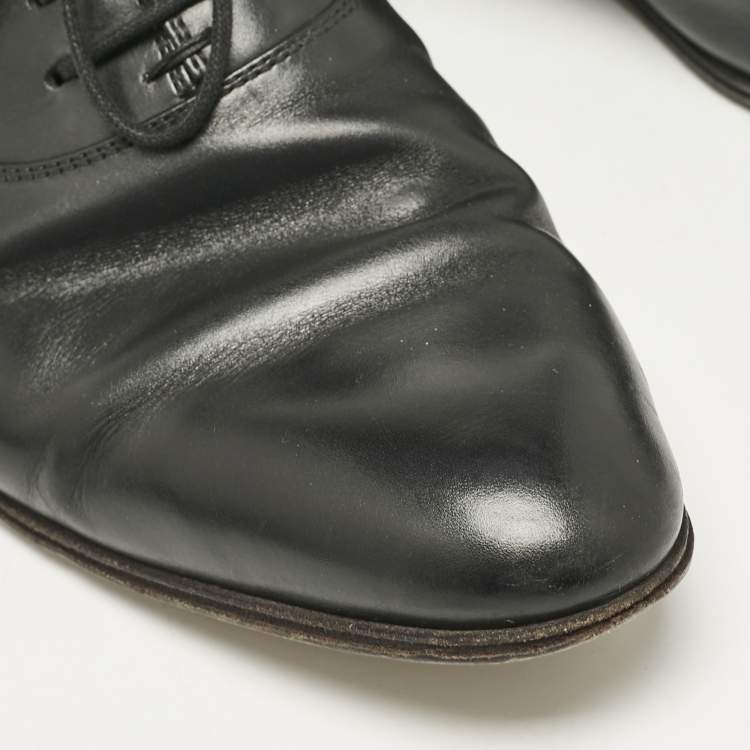 Pre Owned Gucci Black Leather Double G Oxfords Size 43