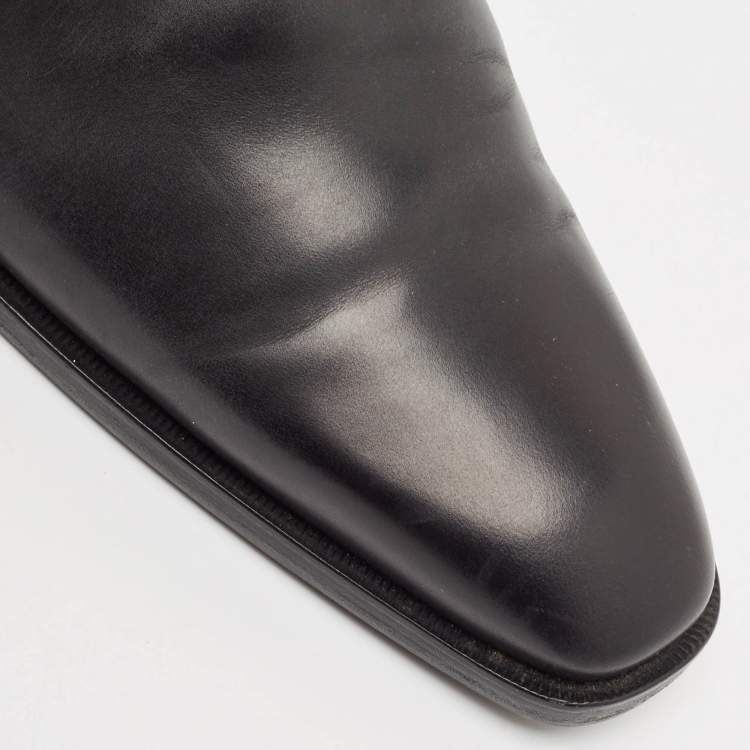 Pre Owned Gucci Black Leather Ankle Length Boots Size 43.5