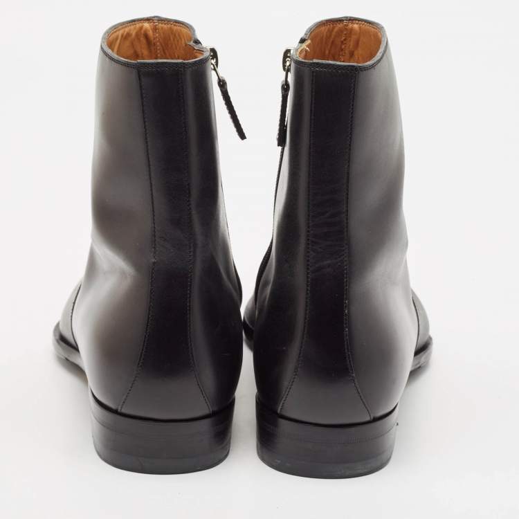 Pre Owned Gucci Black Leather Ankle Length Boots Size 43.5