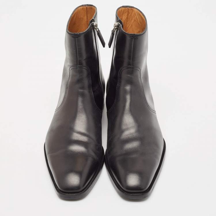 Pre Owned Gucci Black Leather Ankle Length Boots Size 43.5