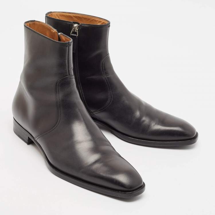 Pre Owned Gucci Black Leather Ankle Length Boots Size 43.5