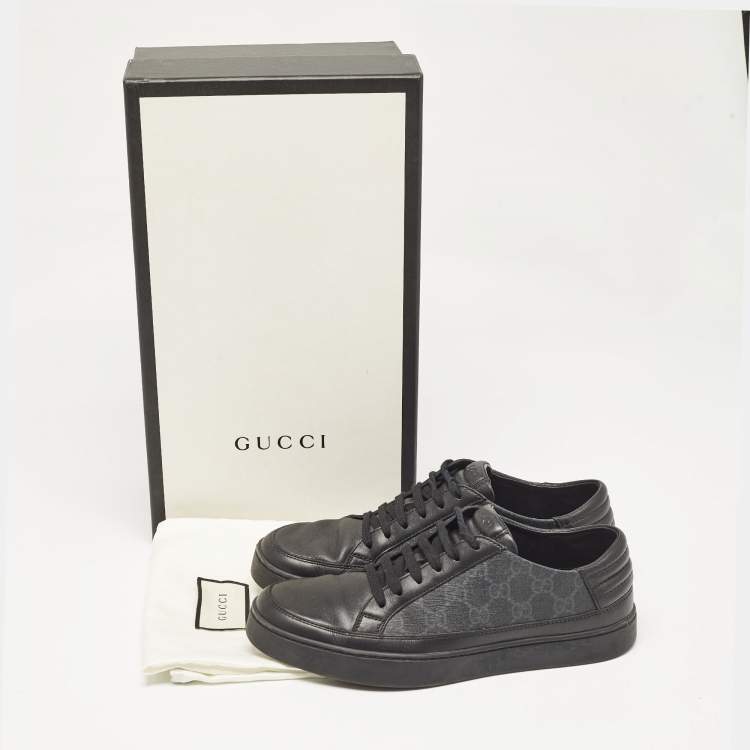 Pre Owned Gucci Black GG Supreme Canvas and Leather Low Top Sneakers Size 40.5