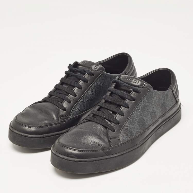 Pre Owned Gucci Black GG Supreme Canvas and Leather Low Top Sneakers Size 40.5