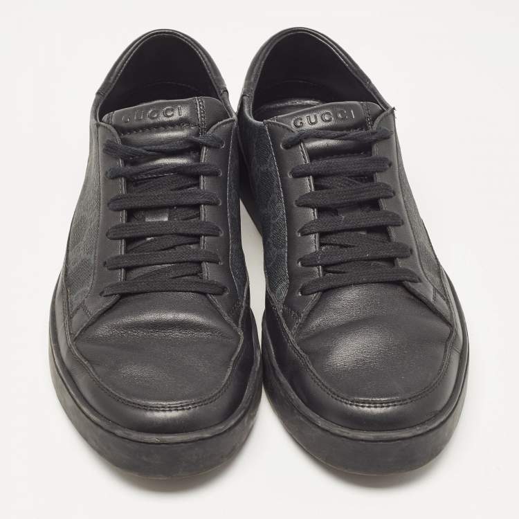 Pre Owned Gucci Black GG Supreme Canvas and Leather Low Top Sneakers Size 40.5