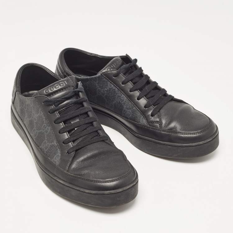 Pre Owned Gucci Black GG Supreme Canvas and Leather Low Top Sneakers Size 40.5