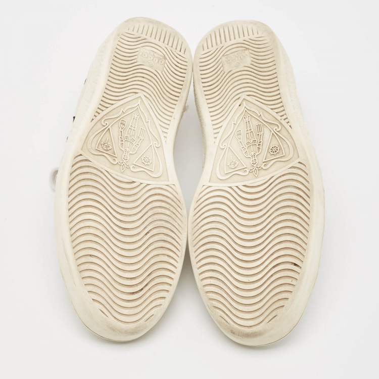 Pre Owned Gucci White Leather and Python Embossed Embroidered Snake Ace Sneakers Size 41