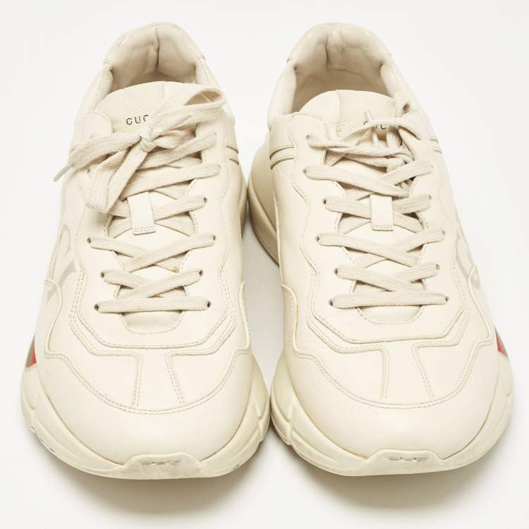 مملوكة مسبقًا Gucci Cream Leather Rhyton Lace Up Sneakers Size 44