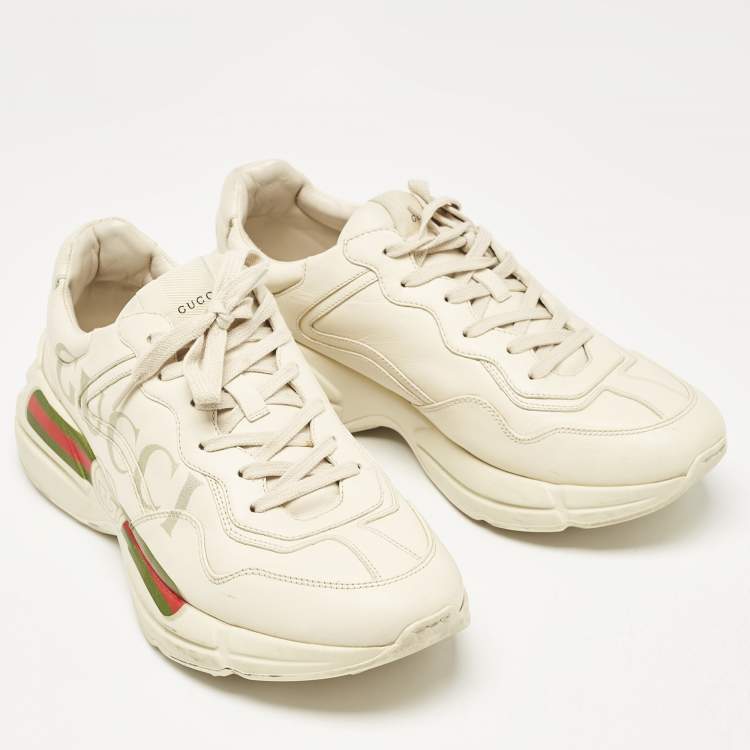 مملوكة مسبقًا Gucci Cream Leather Rhyton Lace Up Sneakers Size 44