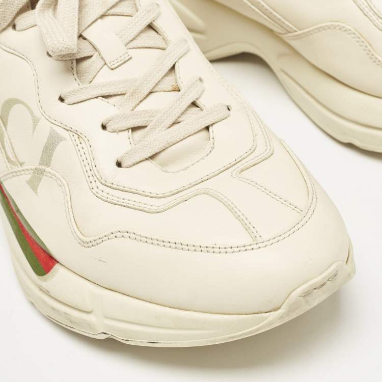 مملوكة مسبقًا Gucci Cream Leather Rhyton Lace Up Sneakers Size 44