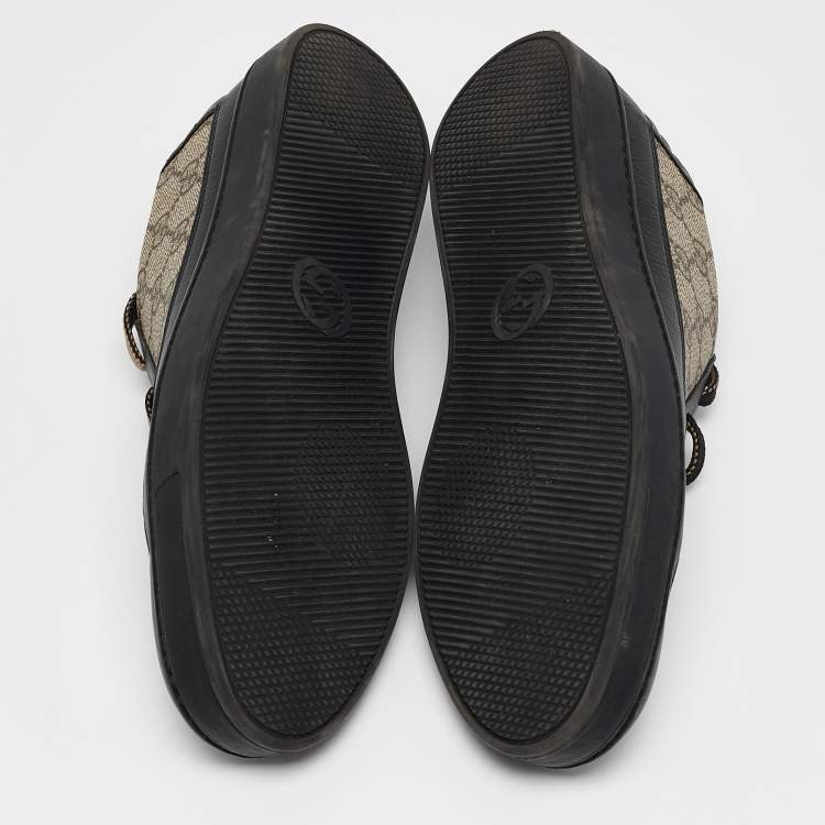 Pre Owned Gucci Black/Beige Leather and GG Supreme Canvas Low Top Sneakers Size 41