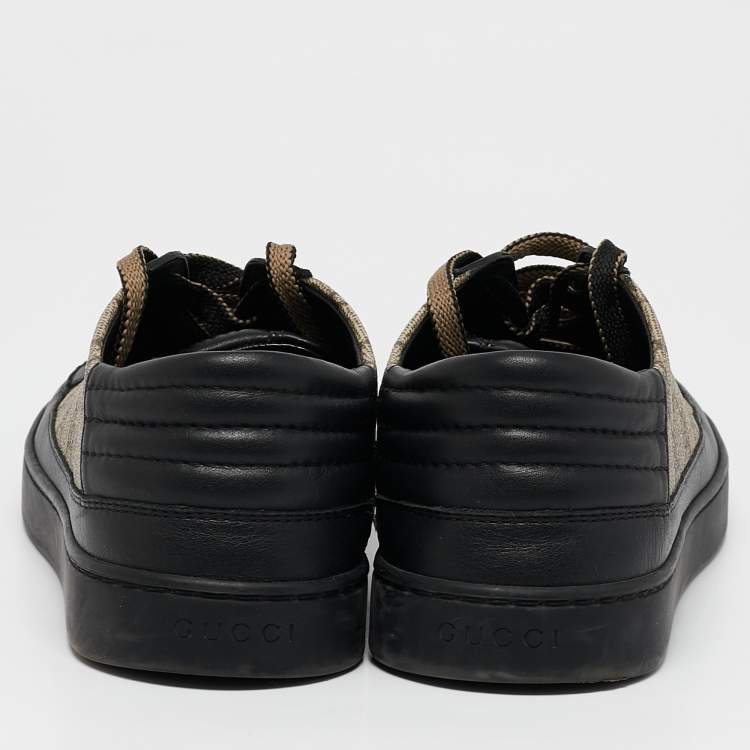 Pre Owned Gucci Black/Beige Leather and GG Supreme Canvas Low Top Sneakers Size 41