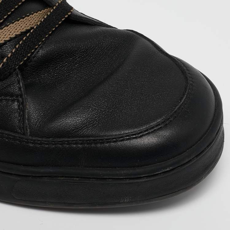 Pre Owned Gucci Black/Beige Leather and GG Supreme Canvas Low Top Sneakers Size 41