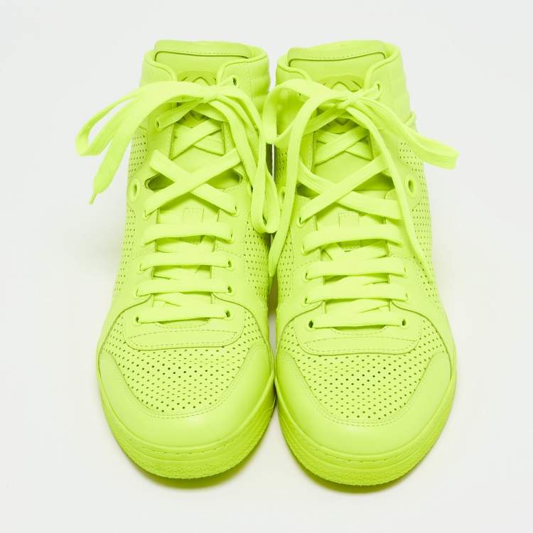 Pre Owned Gucci Neon Green Leather High-Top Sneakers Size 42.5