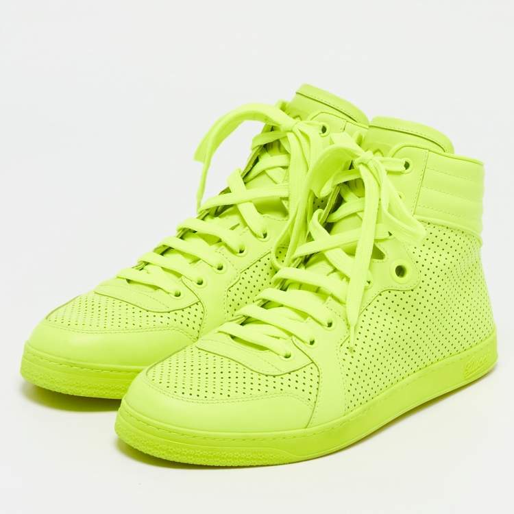 Pre Owned Gucci Neon Green Leather High-Top Sneakers Size 42.5